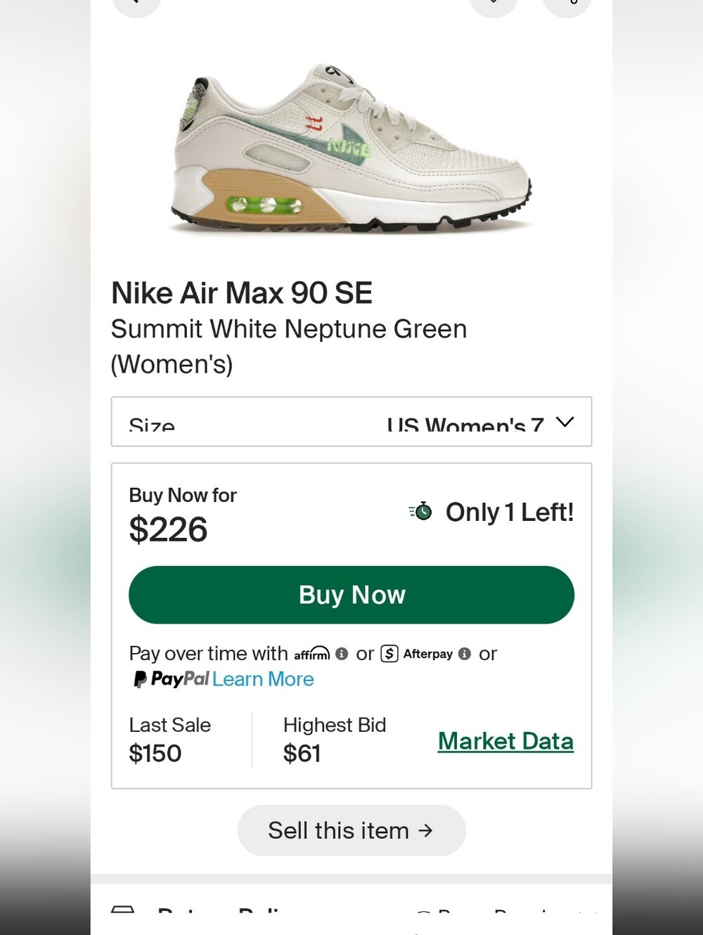 Nike Air Max 90 (Special Edition) 'Summit White Neptune Green' Wmns 7 Great Cond - Picture 14 of 14